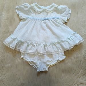Vintage Sears blue polka dot with lace dress with diaper cover size 24M